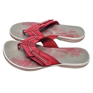 Clarks Brinkley Jazz Red Flip Flop Thong Sandals Womens 6.5 M Adjustable Strap